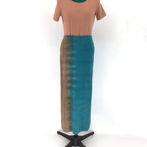 Laila Jayde Teal & Brown Slitted Maxi Skirt, Small